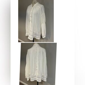 Denim Supply Ralph Lauren Blouse Top Ivory Boho Peasant Western Oversized XL